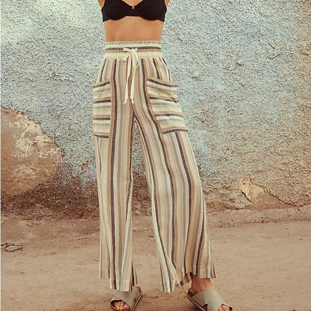 Free People Jones Beach Wide Leg Striped Wide-Leg Pants